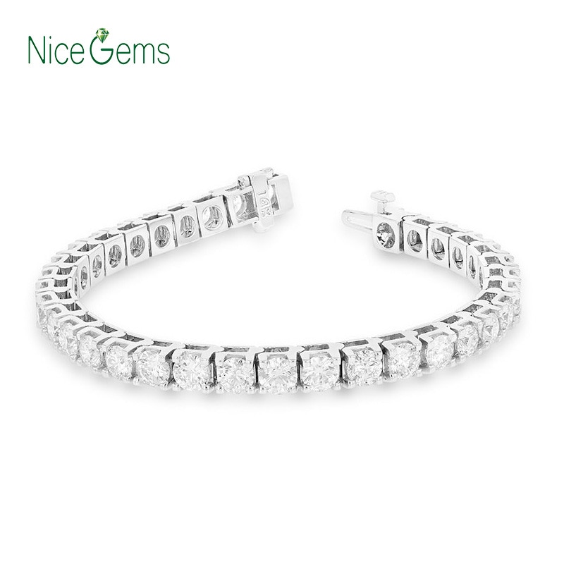 NiceGems-Solid-14K-White-Gold-Tennis-Bracelet-12CTW-3mm-4mm-5mm-Diameter-F-Color-Moissanite-Gemstone